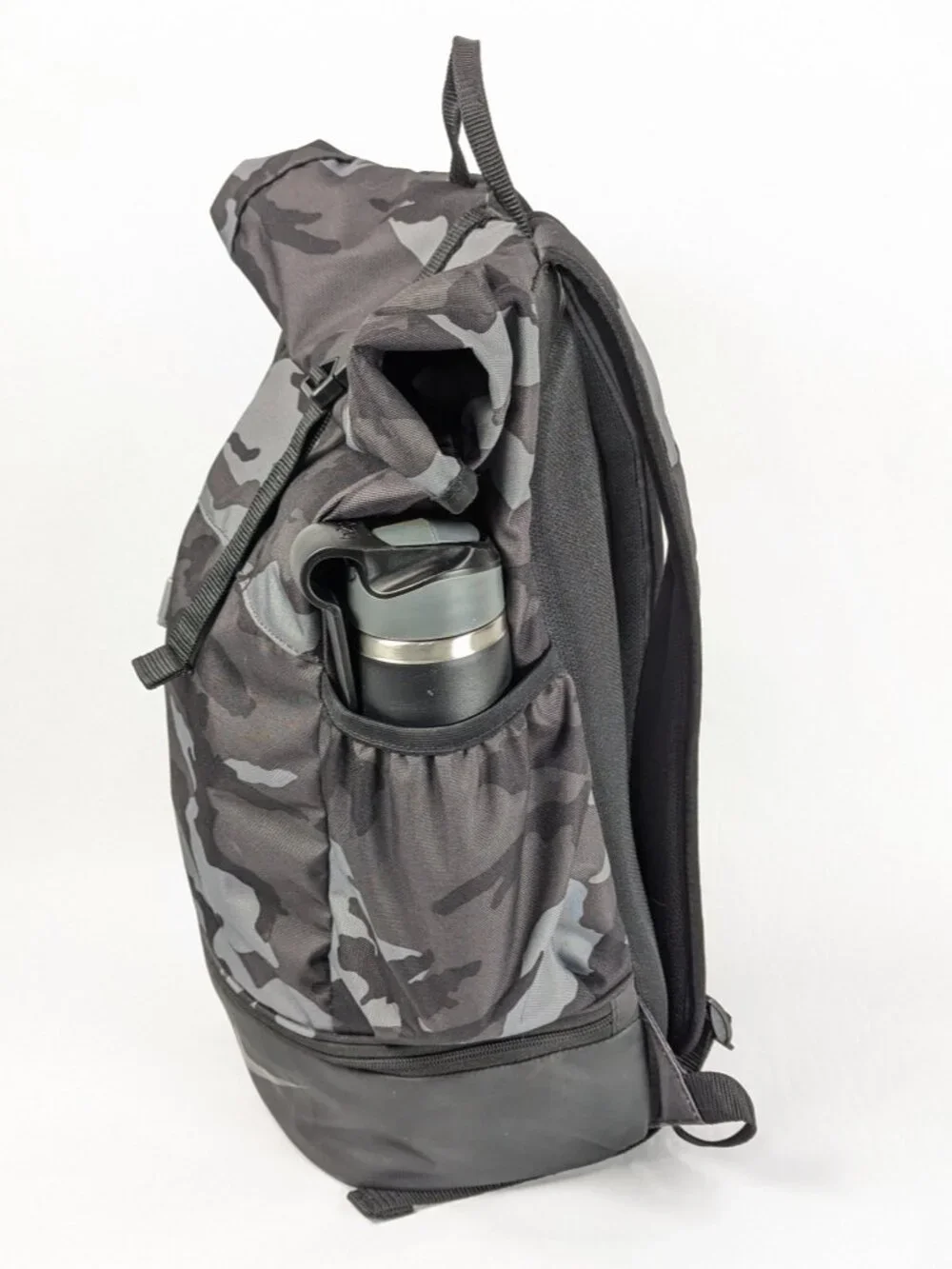 Nike Roll-Top Backpack Grey Camouflage Print with H2Go 20.9oz Stainless Bottle